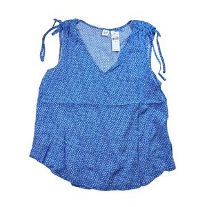 GAP Floral Tie Strap Sleeveless Blouse V-Neck Casual Top Blue White Size M‎ NWT